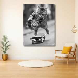 Kat op skateboard in actie