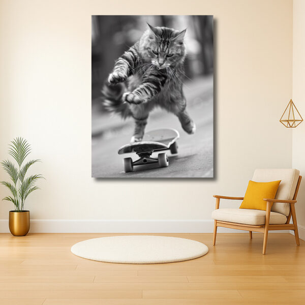 Kat op skateboard in actie