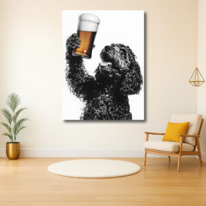Hond heft een glas bier