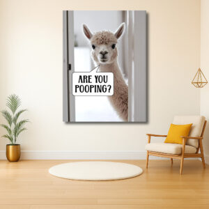 Nieuwsgierige alpaca met tekstballon