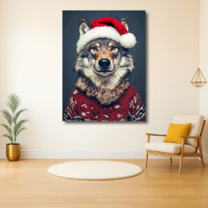 Kerstwolf met rode muts