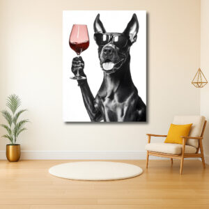 Stijlvolle hond met wijnglas