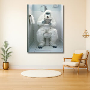 Yeti met krant op het toilet