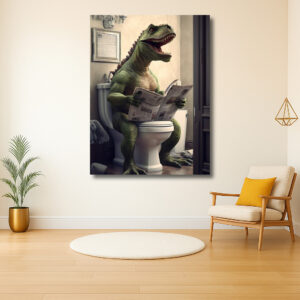 T-Rex op toilet met krant