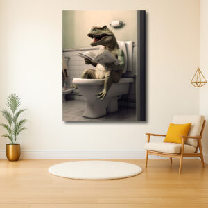 Lezende dinosaurus op toilet