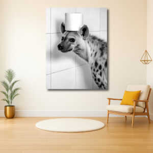Hyena met toiletrolhoed