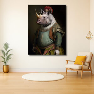 Koninklijke neushoorn in renaissancekostuum