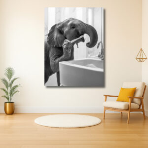 Olifant poetst tanden in de badkamer