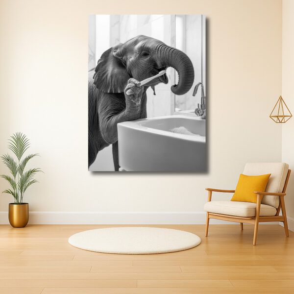 Olifant poetst tanden in de badkamer