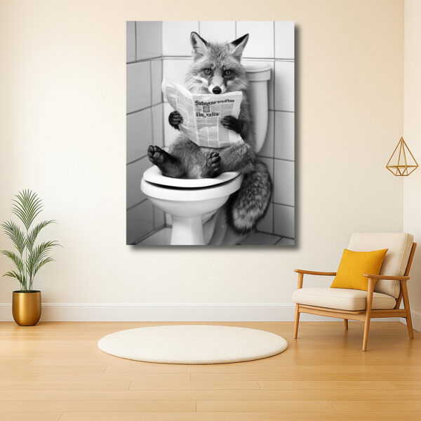 Slimme vos leest de krant op het toilet