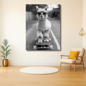 Stijlvolle alpaca op skateboard