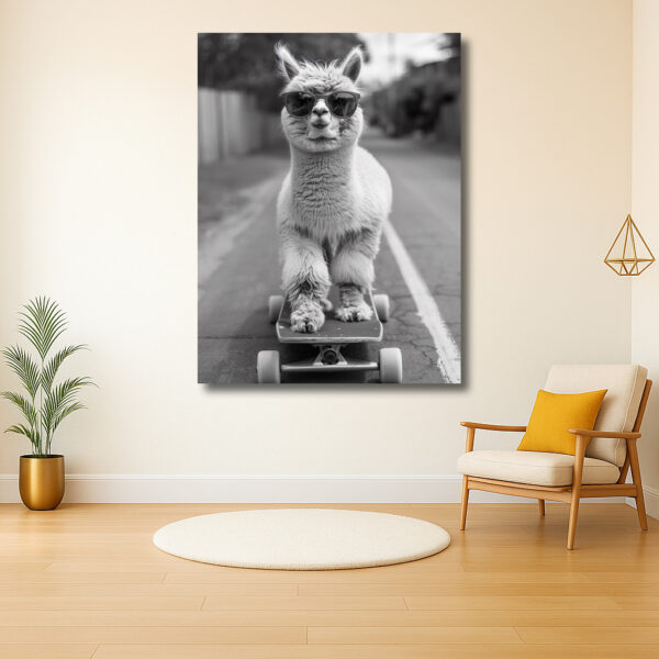 Stijlvolle alpaca op skateboard