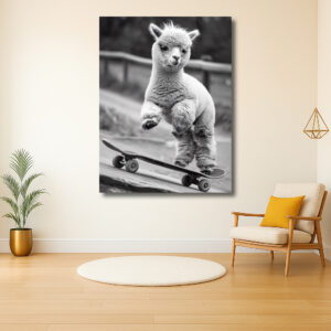 Alpaca op Avontuur met Skateboard