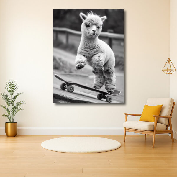 Alpaca op Avontuur met Skateboard