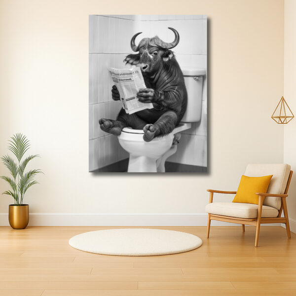 Buffel op toilet met krant