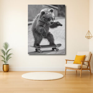 Koele Beer op een Skateboard