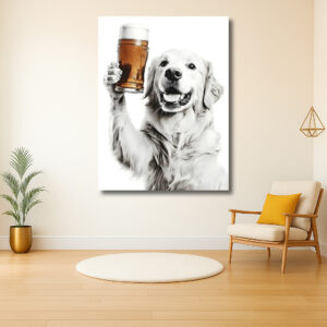 Hond heft biertje met lach