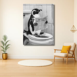 Pinguïn leest krant op toilet
