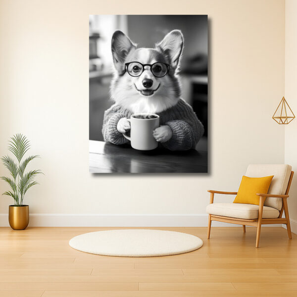 Chique Corgi met Bril en Koffie