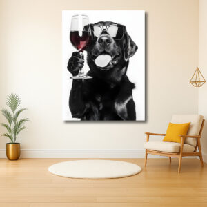 Stijlvolle hond met wijnglas