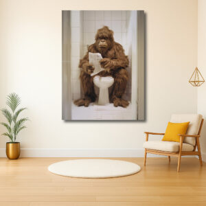 Gorilla leest krant op toilet