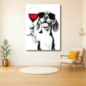Vrolijke hond met wijnglas en zonnebril