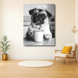 Pug met Bril en Koffiebeker