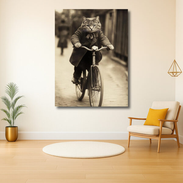 Kat op een fiets in oude stijl
