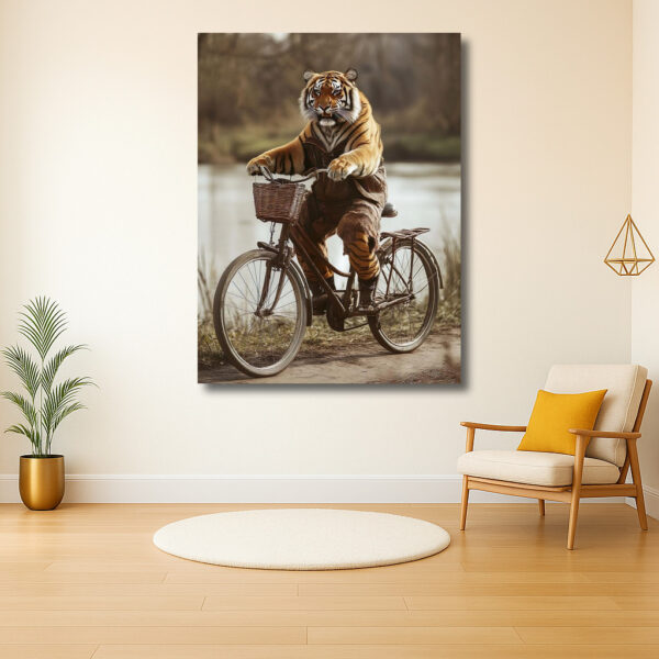 Fietsende tijger in een serene omgeving
