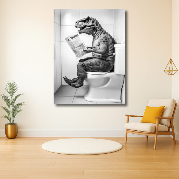 Dinosaurus leest krant op het toilet