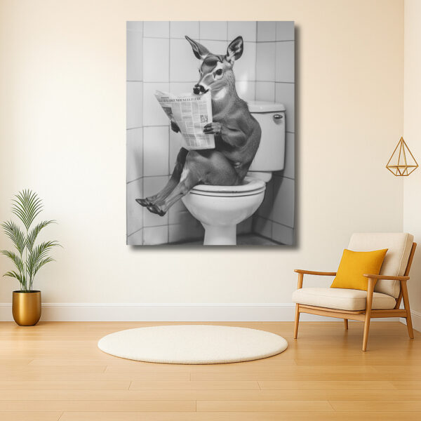 Hert leest krant op het toilet