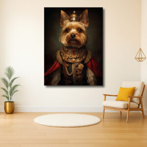 Majesteitelijke hond in koninklijke kleding