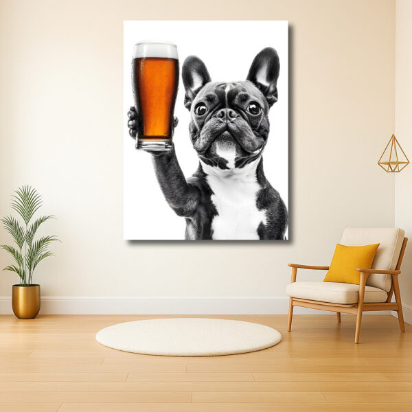 Hond heft een glas bier