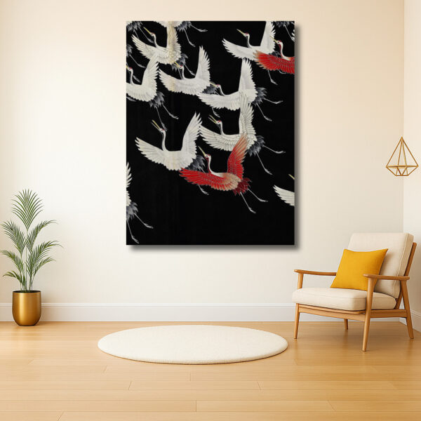 Elegante beeltenis van vliegende kraanvogels