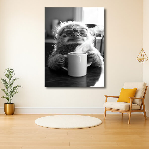 Relaxed luiaard met warme tas