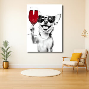Vrolijke chihuahua met wijnglas