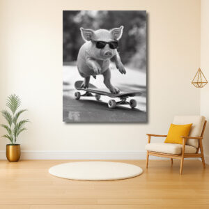 Varken op een skateboard met zonnebril