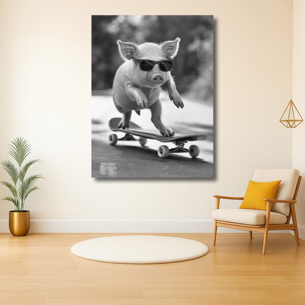 Varken op een skateboard met zonnebril
