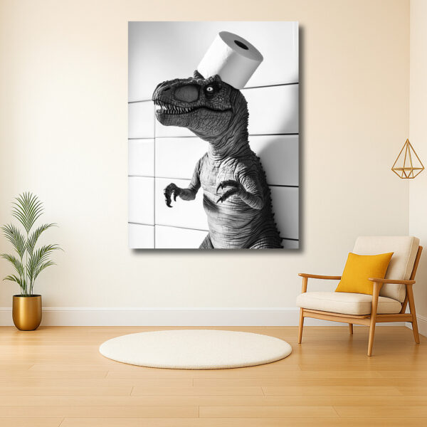 Dino met toiletrol als hoed
