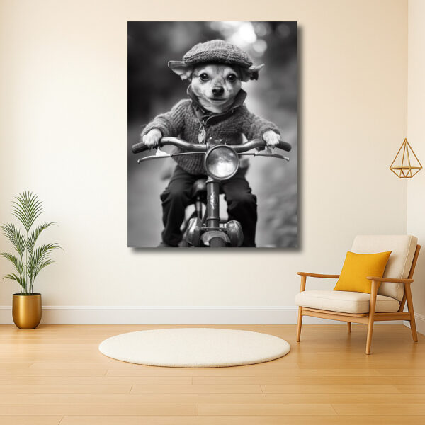 Chihuahua met vintage stijl op een fiets