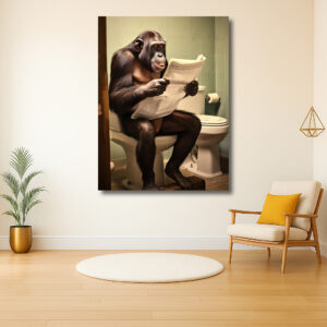 Chimpansee leest krant op toilet