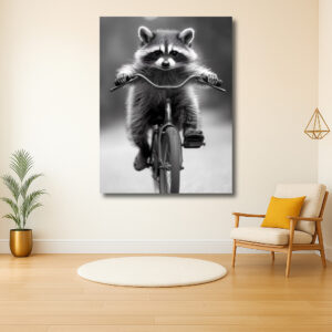 Wasbeer fietst op een zonnige dag