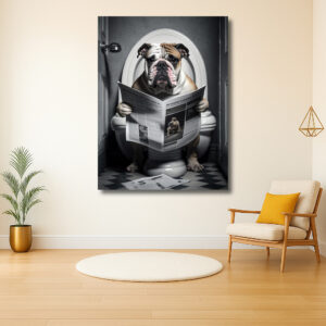 Bulldog op het Toilet met Krant