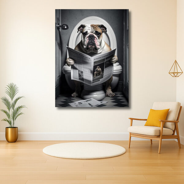 Bulldog op het Toilet met Krant