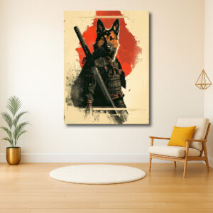 Samurai hond in krijgersuitrusting