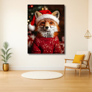 Vrolijke vos met kerstmuts en trui