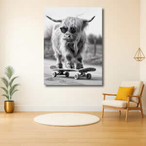 Stoere Hooglander op Skateboard