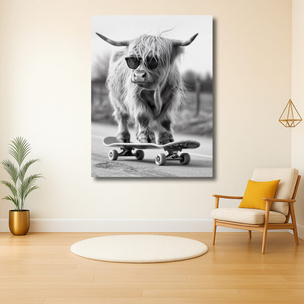 Stoere Hooglander op Skateboard