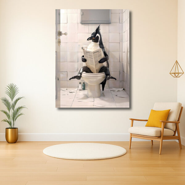 Pinguïn op het toilet met krant