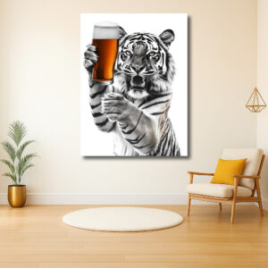 Tijger met Bierglas in Stijlvol Zwart-Wit